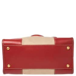 Pre Owned Prada Beige/Red Canvas and Leather Canapa Tote