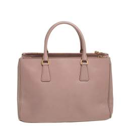 Pre Owned حقيبة يد برادا غاليريا جلد سافيانو لوكس وردية بسحاب مزدوج 