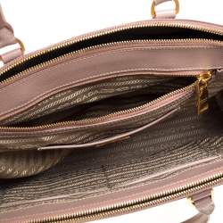 Pre Owned حقيبة يد برادا غاليريا جلد سافيانو لوكس وردية بسحاب مزدوج 