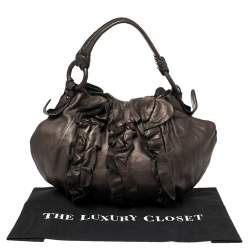 Pre Owned Prada Metallic Bronze Leather Ruffle Hobo Bag
