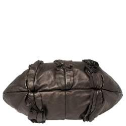Pre Owned Prada Metallic Bronze Leather Ruffle Hobo Bag