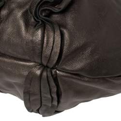 Pre Owned Prada Metallic Bronze Leather Ruffle Hobo Bag