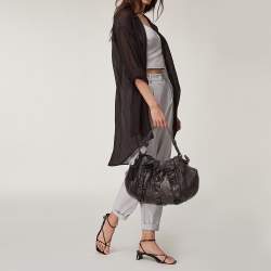 Pre Owned Prada Metallic Bronze Leather Ruffle Hobo Bag