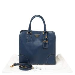 Pre Owned Prada Blue Saffiano Lux Leather Tote