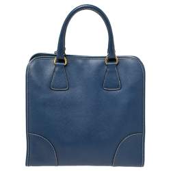 Pre Owned Prada Blue Saffiano Lux Leather Tote