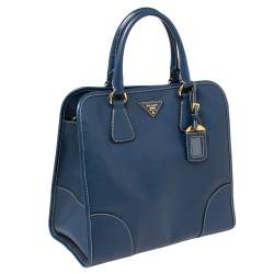 Pre Owned Prada Blue Saffiano Lux Leather Tote