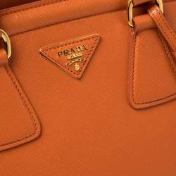 Pre Owned Prada Orange  Saffiano Lux Leather Parabole Tote Bag