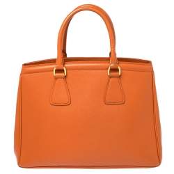 Pre Owned Prada Orange  Saffiano Lux Leather Parabole Tote Bag