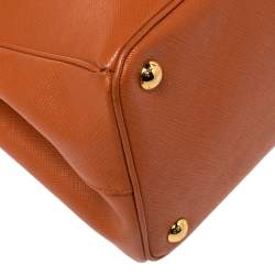 Pre Owned Prada Orange  Saffiano Lux Leather Parabole Tote Bag