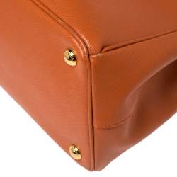Pre Owned Prada Orange  Saffiano Lux Leather Parabole Tote Bag
