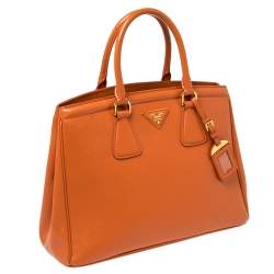Pre Owned Prada Orange  Saffiano Lux Leather Parabole Tote Bag