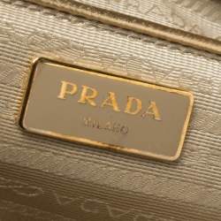 Pre Owned Prada Metallic Gold Saffiano Lux Leather Medium Double Zip Tote