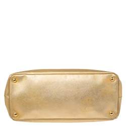 Pre Owned Prada Metallic Gold Saffiano Lux Leather Medium Double Zip Tote