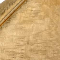 Pre Owned Prada Metallic Gold Saffiano Lux Leather Medium Double Zip Tote