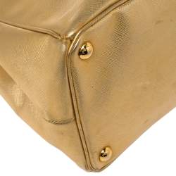 Pre Owned Prada Metallic Gold Saffiano Lux Leather Medium Double Zip Tote