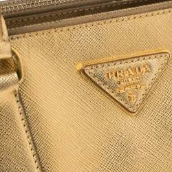 Pre Owned Prada Metallic Gold Saffiano Lux Leather Medium Double Zip Tote