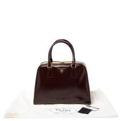 Pre Owned Prada Burgundy Saffiano Vernice Leather Pyramid Frame Satchel