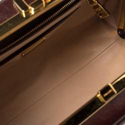 Pre Owned Prada Burgundy Saffiano Vernice Leather Pyramid Frame Satchel