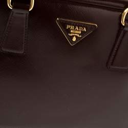 Pre Owned Prada Burgundy Saffiano Vernice Leather Pyramid Frame Satchel