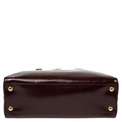 Pre Owned Prada Burgundy Saffiano Vernice Leather Pyramid Frame Satchel