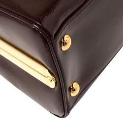 Pre Owned Prada Burgundy Saffiano Vernice Leather Pyramid Frame Satchel