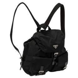 Pre Owned Prada Black Nylon Double Pocket Backpack