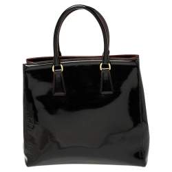 Pre Owned Prada Black/Red Patent Leather Parabole Tote