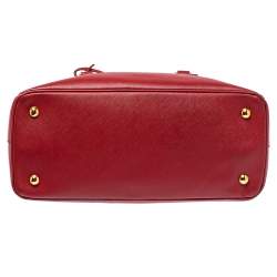 Pre Owned Prada Red Saffiano Lux Leather Medium Middle Zip Tote