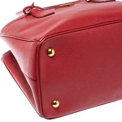 Pre Owned Prada Red Saffiano Lux Leather Medium Middle Zip Tote