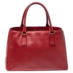 Pre Owned Prada Red Saffiano Lux Leather Medium Middle Zip Tote
