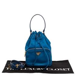 Pre Owned Prada Two Tone Blue Nylon Duet Drawstring Shoulder Bag