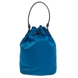 Pre Owned Prada Two Tone Blue Nylon Duet Drawstring Shoulder Bag