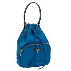 Pre Owned Prada Two Tone Blue Nylon Duet Drawstring Shoulder Bag