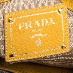 Pre Owned Prada Yellow Vitello Daino Leather Sacca 2 Manici Hobo