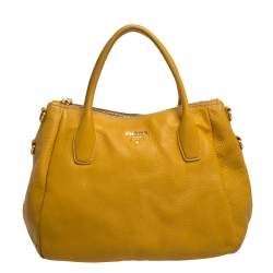 Pre Owned Prada Yellow Vitello Daino Leather Sacca 2 Manici Hobo