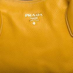 Pre Owned Prada Yellow Vitello Daino Leather Sacca 2 Manici Hobo