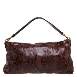 Pre Owned Prada Brown Python Jewel Embellished Shoulder Bag