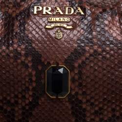 Pre Owned Prada Brown Python Jewel Embellished Shoulder Bag
