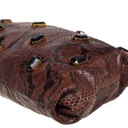 Pre Owned Prada Brown Python Jewel Embellished Shoulder Bag