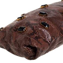 Pre Owned Prada Brown Python Jewel Embellished Shoulder Bag