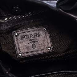 Pre Owned Prada Metallic Dark Brown Leather Ruffle Hobo