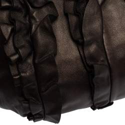 Pre Owned Prada Metallic Dark Brown Leather Ruffle Hobo