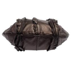 Pre Owned Prada Metallic Dark Brown Leather Ruffle Hobo