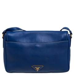 Pre Owned Prada Blue Leather Flap Shoulder Bag