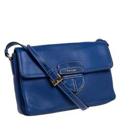 Pre Owned Prada Blue Leather Flap Shoulder Bag