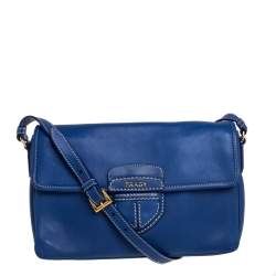 Pre Owned Prada Blue Leather Flap Shoulder Bag