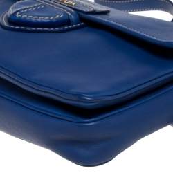 Pre Owned Prada Blue Leather Flap Shoulder Bag