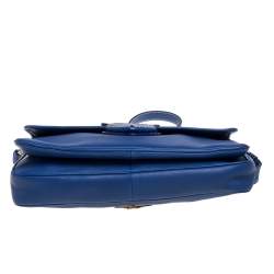 Pre Owned Prada Blue Leather Flap Shoulder Bag