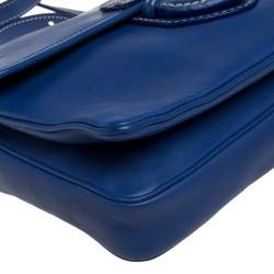 Pre Owned Prada Blue Leather Flap Shoulder Bag