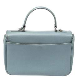 Pre Owned Prada Light Blue Saffiano Leather Sound Top Handle Bag